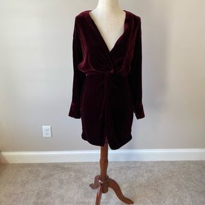 Burgundy Velvet V-Neck Dress